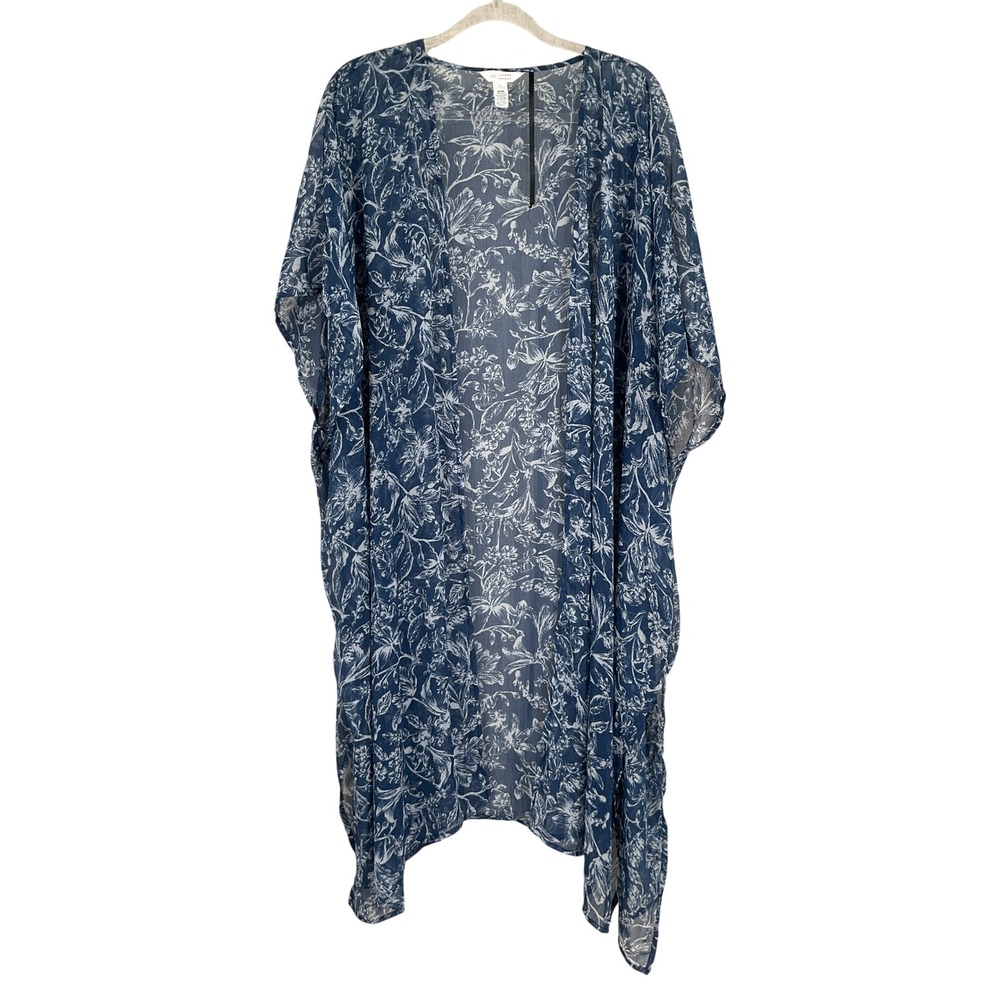 LC‎ Lauren Conrad Kimono Wrap Women One Size Blue Floral Boho Coastal Airy